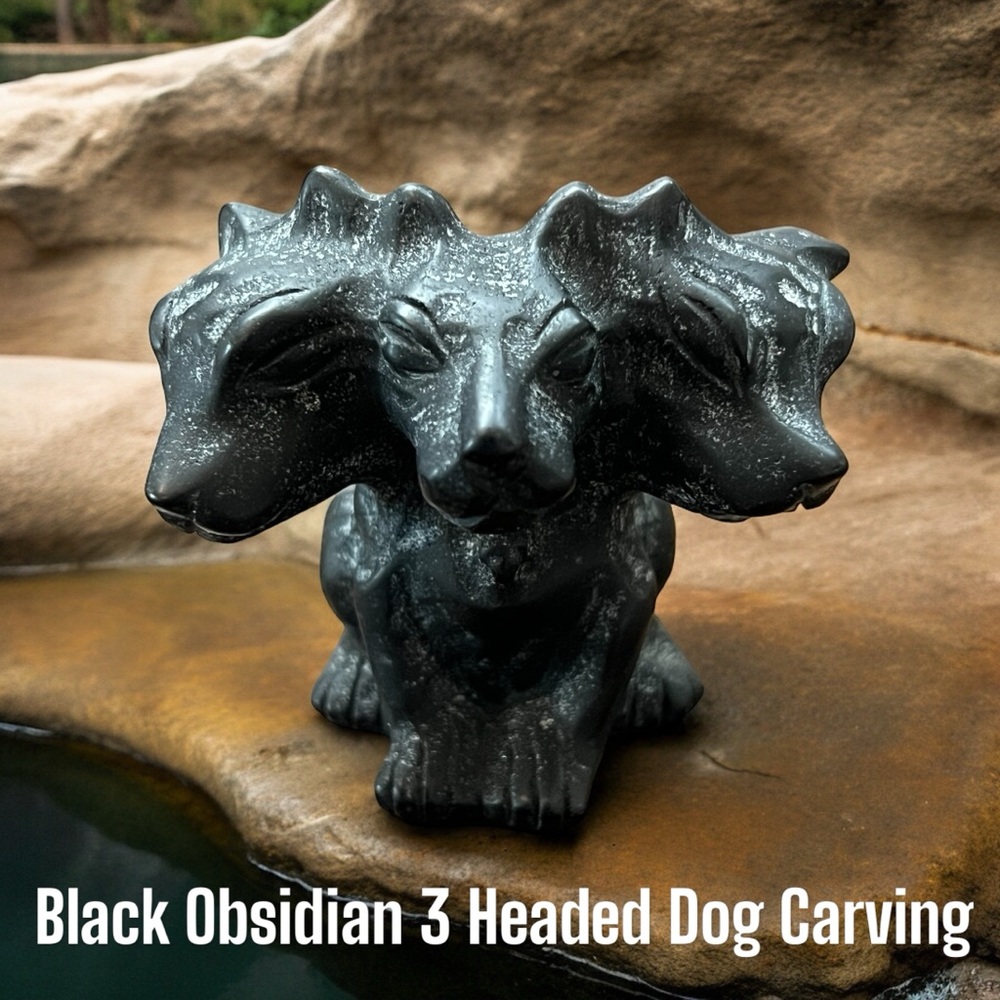 Harry Potter 3 Headed Dog Black Obsidian Carving NWOT